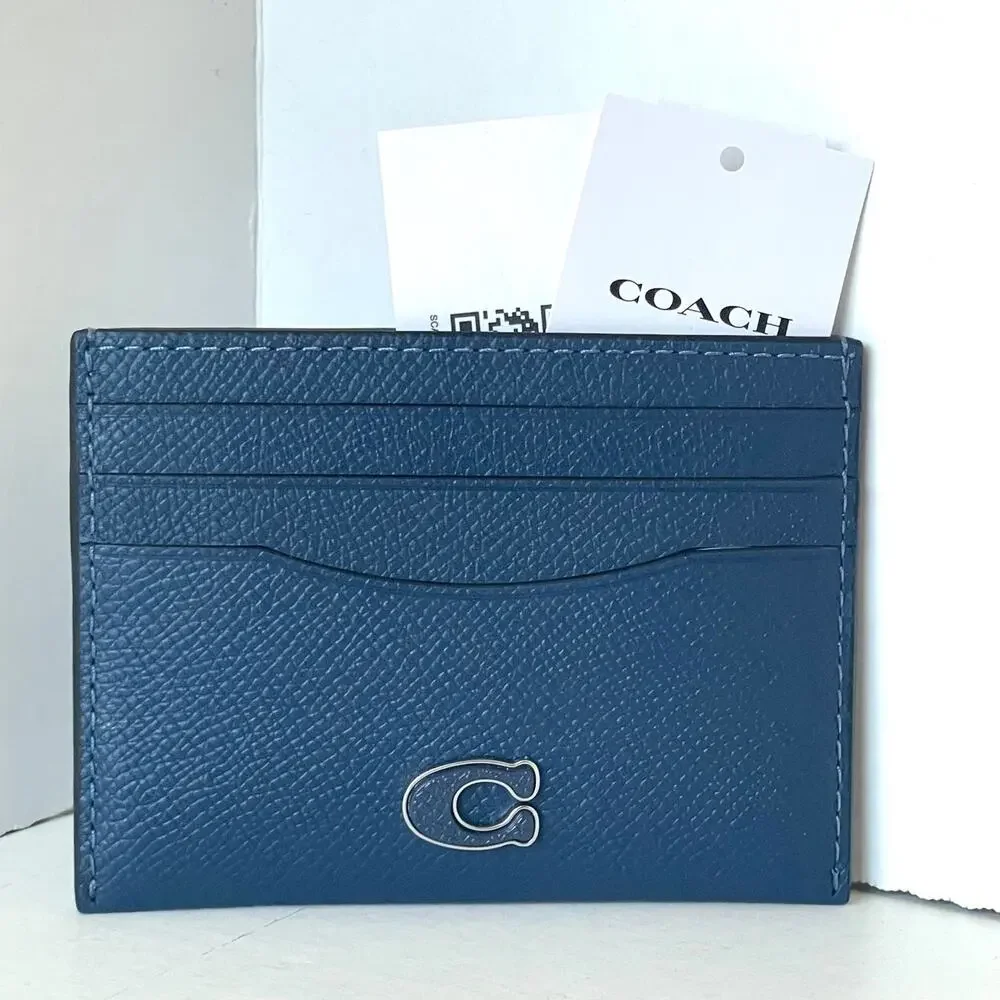 Coach CL253 Blue Crossgrain Leather Slim Card Case Wallet
